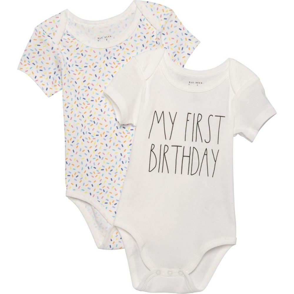 Rae Dunn My First Birthday and Sprinkle Baby Bodysuits - 2-Pack Short Sleeve NWT